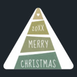 Merry Christmas. Green geometric holiday tree Triangle Sticker<br><div class="desc">Green geometric holiday winter tree sticker "Merry Christmas".</div>