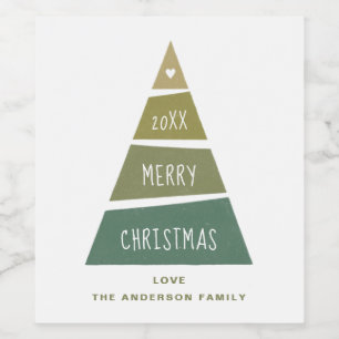 Merry Christmas. Green geometric holiday tree Wine Label