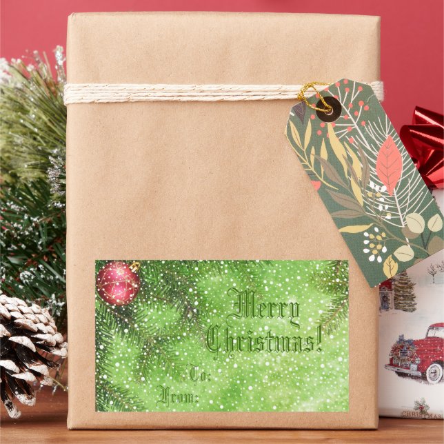 Merry Christmas Green Gift Tag Sticker (Holiday)