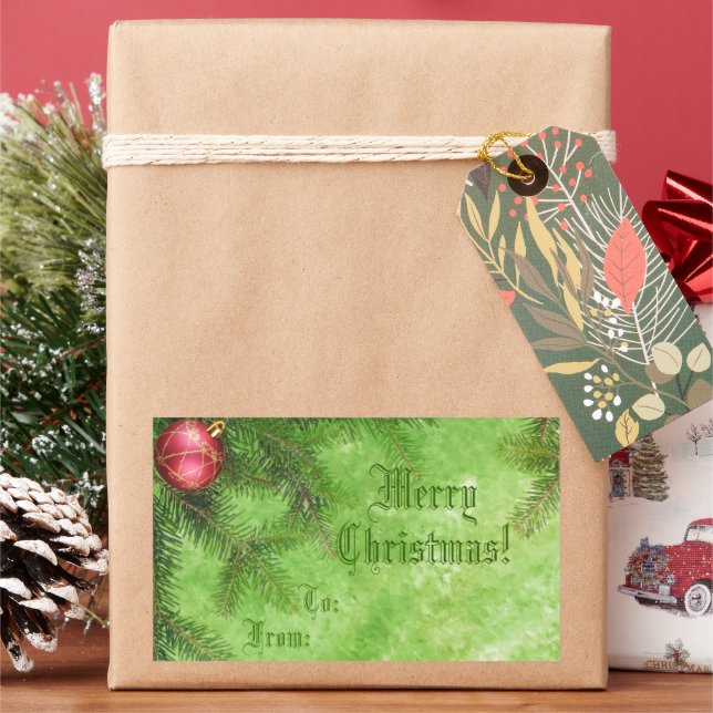 Merry Christmas Green Gift Tag Sticker (Holiday)