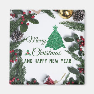 Merry christmas- green glitter magnet