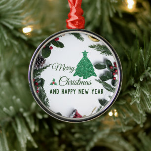 Merry christmas- green glitter metal tree decoration