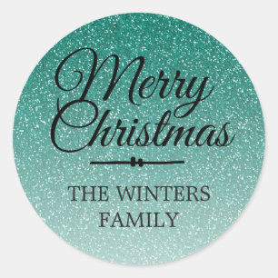 Merry Christmas Green Glitter Ombre Envelope Seal