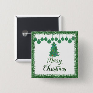 Merry christmas- green glitter ornaments 15 cm square badge