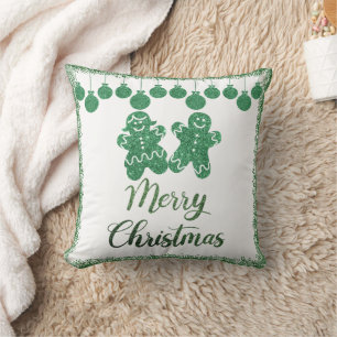Merry christmas- green glitter ornaments cushion