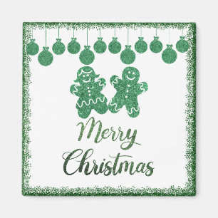 Merry christmas- green glitter ornaments  magnet