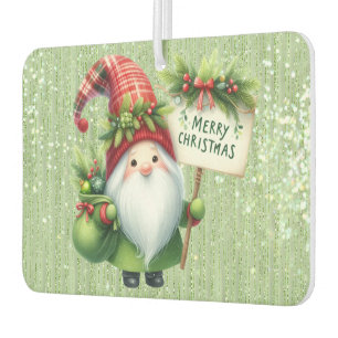 Merry Christmas Green Gnome Glittery Car Air Freshener