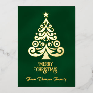 Merry Christmas Green Gold Foil Christmas Holiday Card