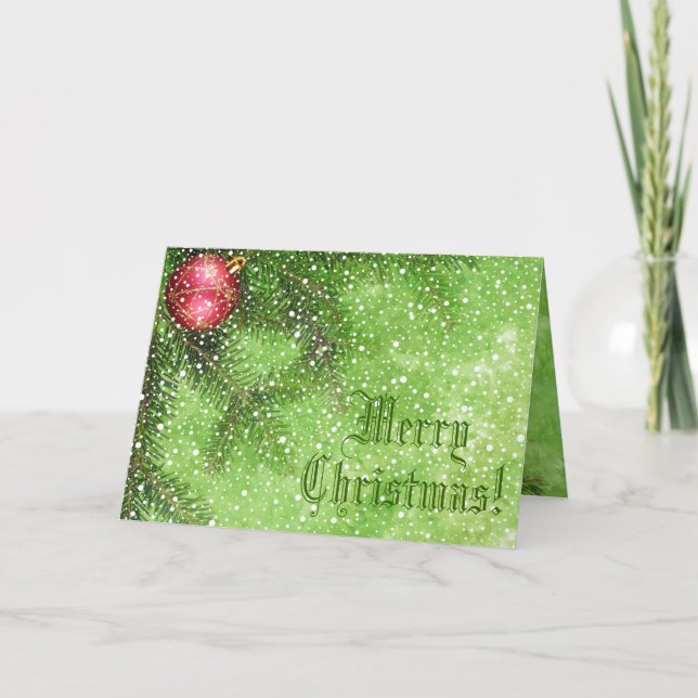 Merry Christmas Green Greeting Card (Front)