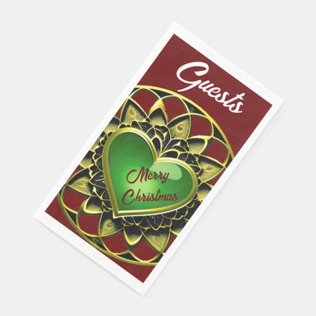 Merry Christmas Green Heart Napkin (Corner)