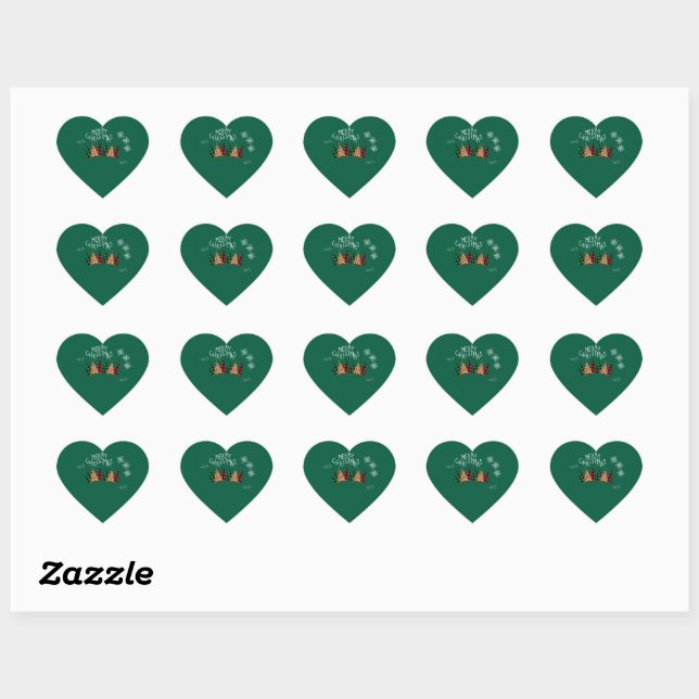 Merry Christmas  Green Heart Sticker (Sheet)