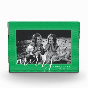 Merry Christmas Green Hearts Custom Photo Block