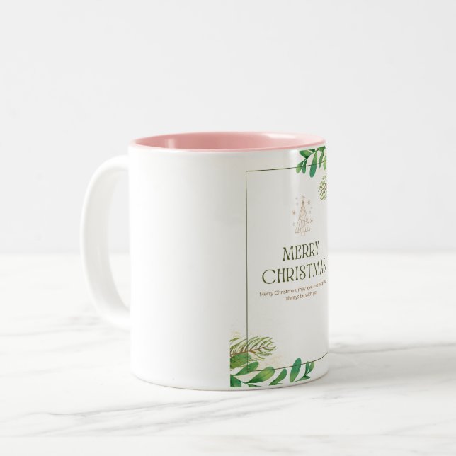 Merry Christmas Green Leaf Mug (Front Left)