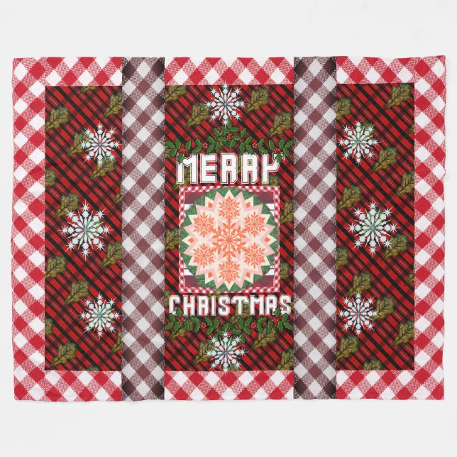 Merry Christmas Green Leaf Parade Fleece Blanket (Front (Horizontal))
