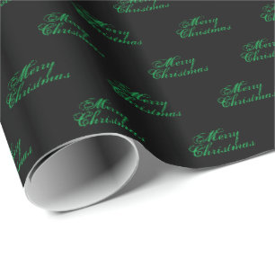 "Merry Christmas" - Green letters, black back Wrapping Paper
