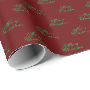 "Merry Christmas" - Green letters, burgundy, wine Wrapping Paper
