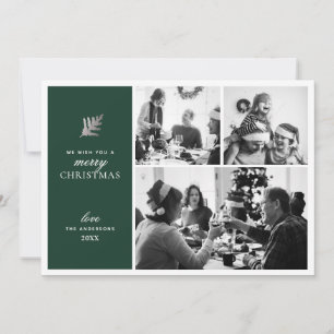 Merry Christmas. Green modern collage multi photo Holiday Card