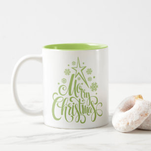 Merry Christmas Green Modern Two-Tone Coffee Mug