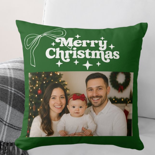 Merry Christmas green photo bow hand-drawn Cushion (Creator Uploaded)