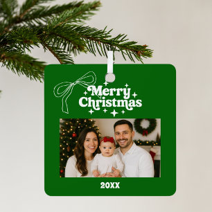 Merry Christmas green photo bow hand-drawn retro Metal Tree Decoration