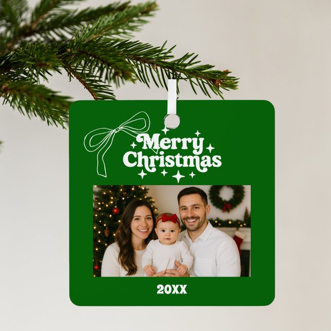 Merry Christmas green photo bow hand-drawn retro Metal Tree Decoration (Creator Uploaded)