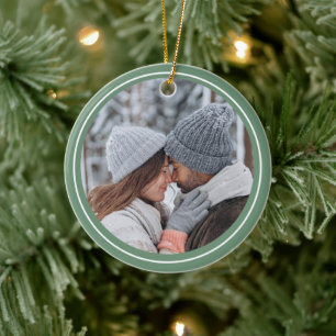 Merry Christmas Green Photo Ceramic Tree Decoration