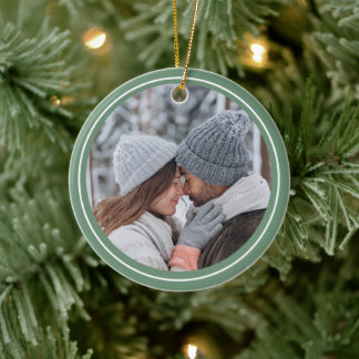 Merry Christmas Green Photo Ceramic Tree Decoration