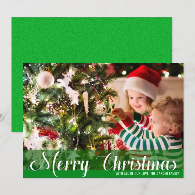 Merry Christmas Green Photo Christmas Cards (Front/Back)