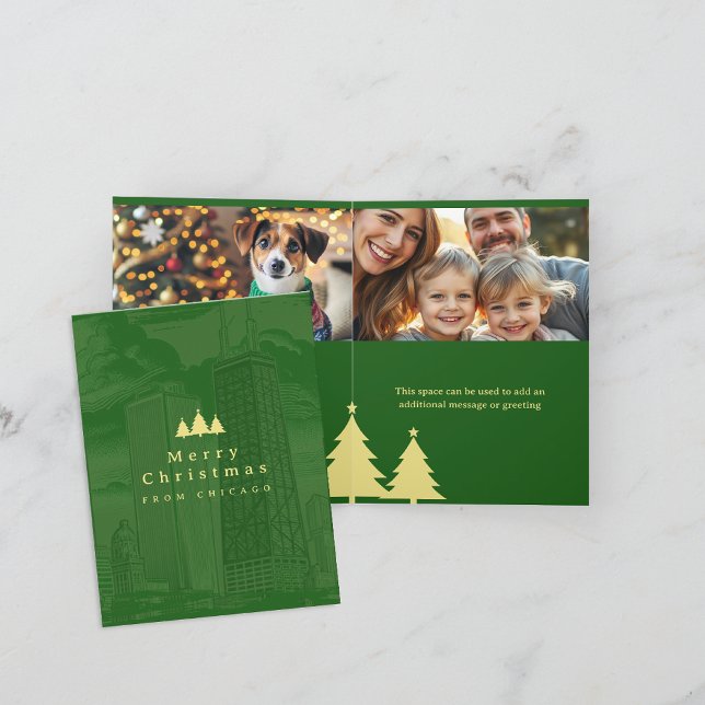 Merry Christmas Green Photo Folded Holiday Card (Merry Christmas Green Photo Folded Holiday Card)