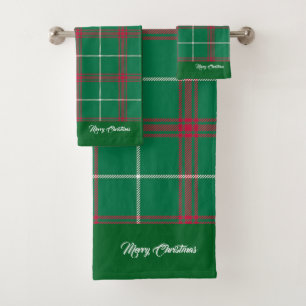 Merry Christmas Green Plaid Bath Towel Set