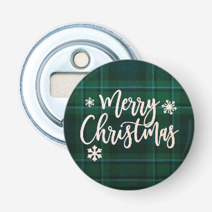 Merry Christmas Green Plaid Bottle Opener
