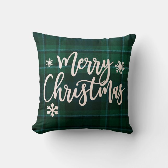 Merry Christmas Green Plaid Cushion (Front)