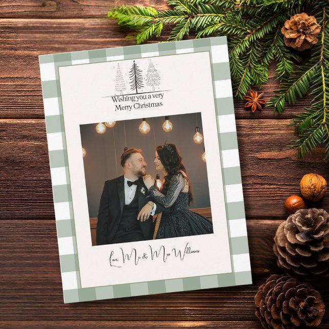 Merry Christmas Green Plaid Elegant Photo Simple  Holiday Postcard (Creator Uploaded)