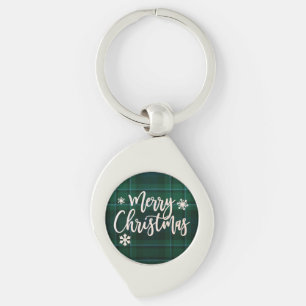 Merry Christmas Green Plaid Key Ring