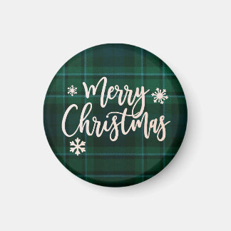 Merry Christmas Green Plaid Magnet