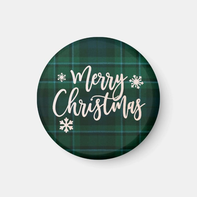 Merry Christmas Green Plaid Magnet (Front)