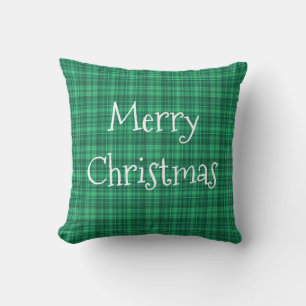 Merry Christmas Green Plaid Retro Country Cushion