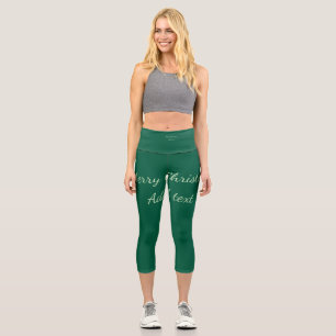 Merry Christmas green plain solo background holida Capri Leggings