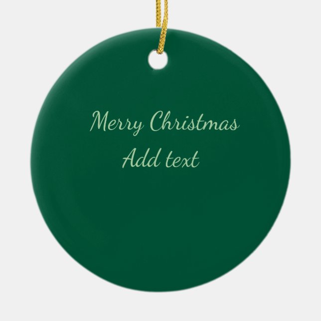 Merry Christmas green plain solo background holida Ceramic Tree Decoration (Front)