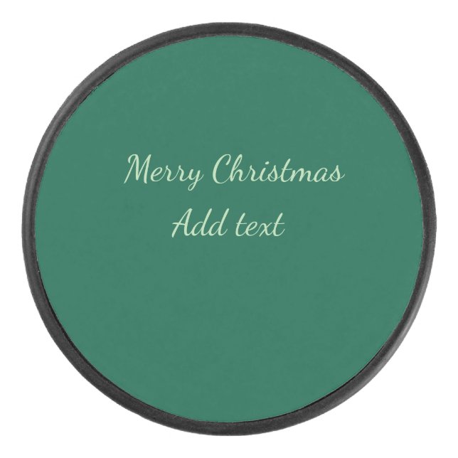 Merry Christmas green plain solo background holida Hockey Puck (Front)