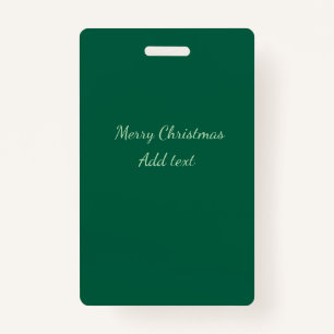 Merry Christmas green plain solo background holida ID Badge