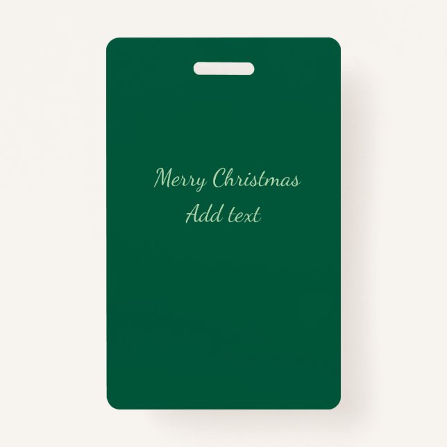 Merry Christmas green plain solo background holida ID Badge (Front)