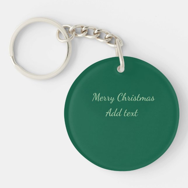 Merry Christmas green plain solo background holida Key Ring (Front)
