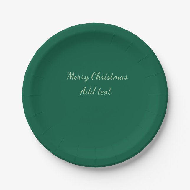 Merry Christmas green plain solo background holida Paper Plate (Front)