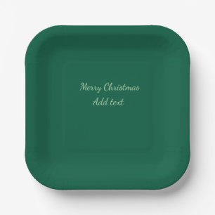 Merry Christmas green plain solo background holida Paper Plate