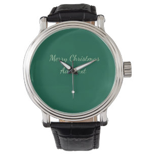 Merry Christmas green plain solo background holida Watch
