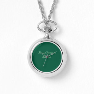Merry Christmas green plain solo background holida Watch