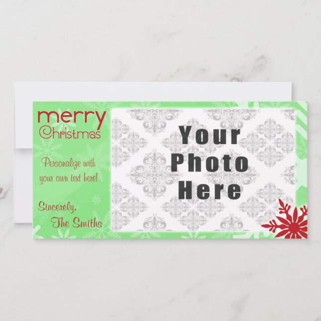 Merry Christmas Green/Red Snowflake theme Holiday Card (Front)