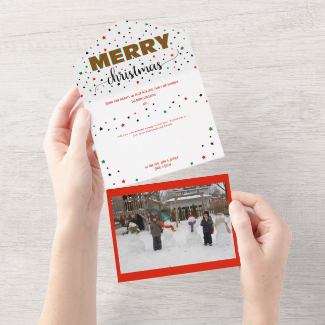 Merry Christmas Green Red Striped Stars Card (Tearaway)