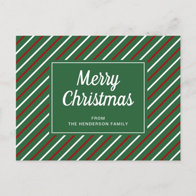 Merry Christmas Green Red White Stripes Postcard (Front)